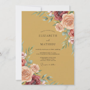 Convite Casamento Romântico Botânico Pintura Borgonha