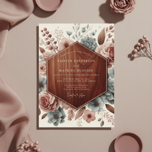 Convite Casamento Romântico Botânico Rosa Malva