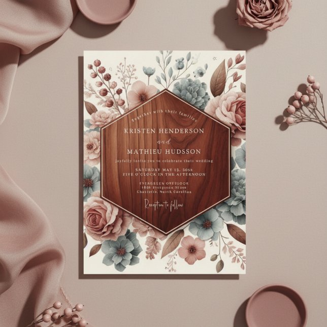 Convite Casamento Romântico Botânico Rosa Malva (Criador carregado)