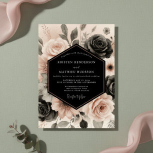 Convite Casamento Romântico Botânico Rosado