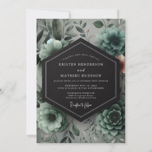 Convite Casamento Romântico Botânico Verde-Azul