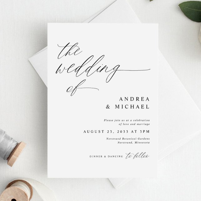 Convite Casamento Romântico Branco e Negro Moderno (Elegant Romantic Modern Simple Black & White Wedding Invitations)