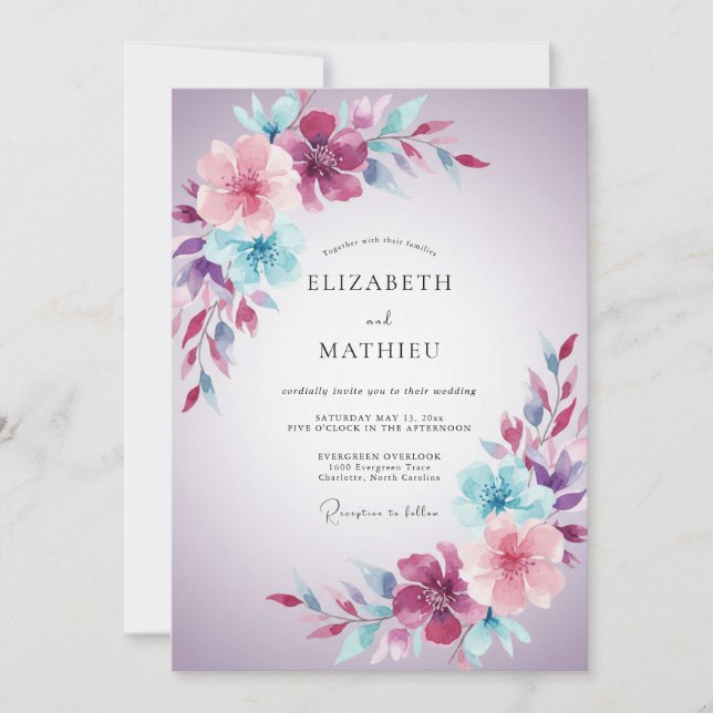 Convite Casamento Romântico Brilhante Lavanda (Frente)