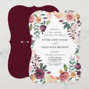 Convite Casamento Romântico Burgundy Blush Ivory Frame