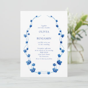 Convite Casamento Romântico Clássico Floral Azul