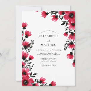 Convite Casamento Romântico com Aguarela Magenta