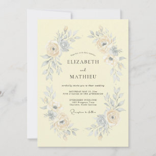 Convite Casamento Romântico com Aquarela Amarela Pálida