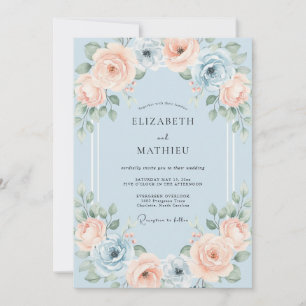 Convite Casamento Romântico com Aquarela Azul Claro