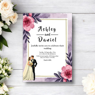Convite Casamento Romântico com Aquarela Floral de Noiva e