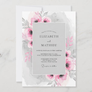 Convite Casamento Romântico com Aquarela Floral Rosa