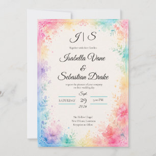 Convite Casamento Romântico com Aquarela Pastel Caprichosa