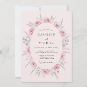 Convite Casamento Romântico com Aquarela Rosa Bege