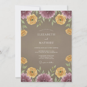 Convite Casamento Romântico com Arco Floral Amarelo Malva