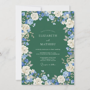 Convite Casamento Romântico com Arco Floral Branco Azul