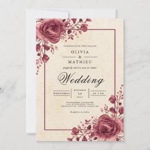Convite Casamento Romântico com Arco Floral de Frutas Verm