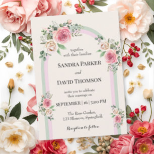 Convite Casamento Romântico com Arco Floral de Pastéis Sua