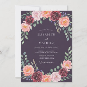 Convite Casamento Romântico com Arco Floral Roxo Intenso