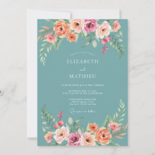 Convite Casamento Romântico com Arco Floral Turquesa
