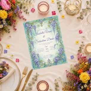 Convite Casamento Romântico com Arte Nova e Wisteria Etére