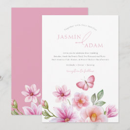 Convite Casamento Romântico com Borboleta Floral Rosa