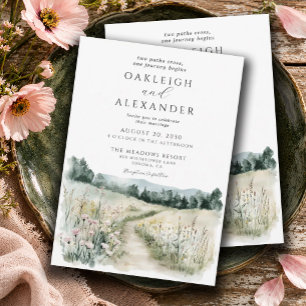 Convite Casamento Romântico com Campo de Flores Silvestres