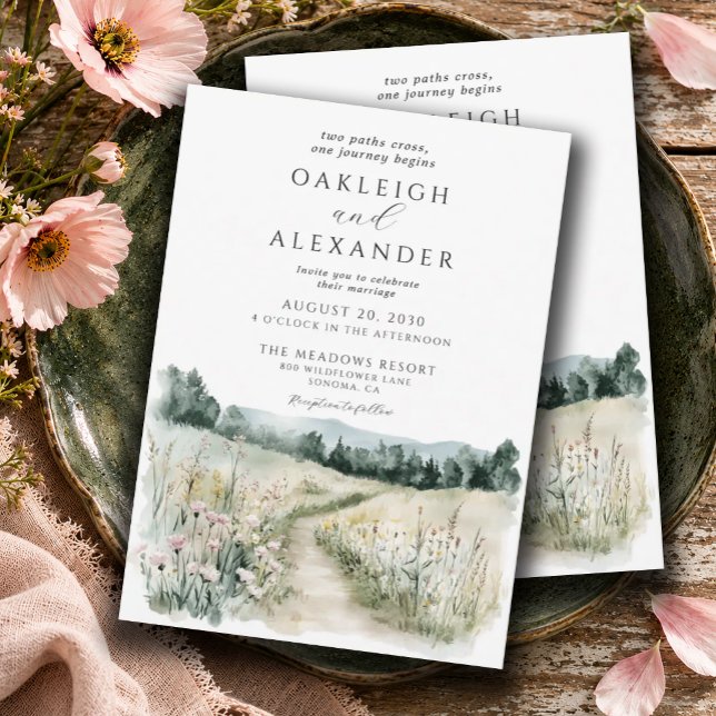 Convite Casamento Romântico com Campo de Flores Silvestres (Criador carregado)