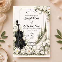 Convite Casamento Romântico com Cello de Marfim Elegante