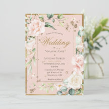 Casamento Romântico com Dourada Aquarela Rosa Blus