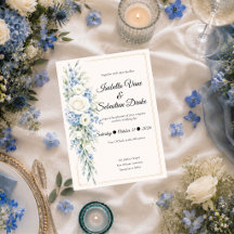 Casamento Romântico com Elegante Floral Azul Sujo