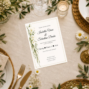 Convite Casamento Romântico com Elegantes Copos-de-Leite