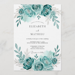Convite Casamento Romântico com Flor de Aguarela Azul