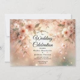 Convite Casamento Romântico com Flor de Cerejeira Blush