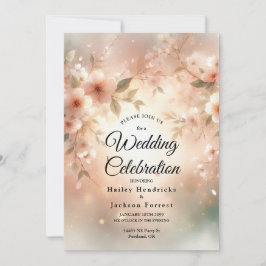 Convite Casamento Romântico com Flor de Cerejeira Rosada