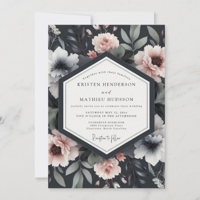 Convite Casamento Romântico com Flora Naval em Flor (Frente)