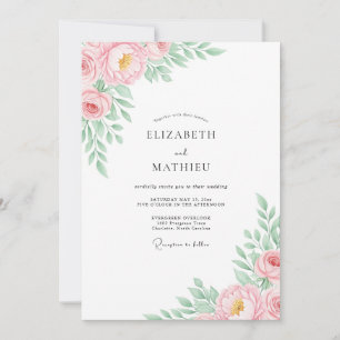Convite Casamento Romântico com Florada Pastel Rosa