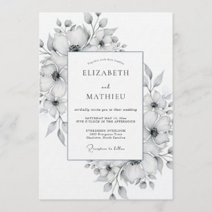 Convite Casamento Romântico com Floral de Aquarela Branca