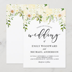 Convite Casamento Romântico com Floral em Creme Marfim em 