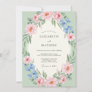 Convite Casamento Romântico com Floral Rosa Pálido