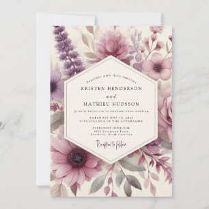 Convite Casamento Romântico com Floral Roxo Pó