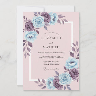 Convite Casamento Romântico com Floral Roxo Pó