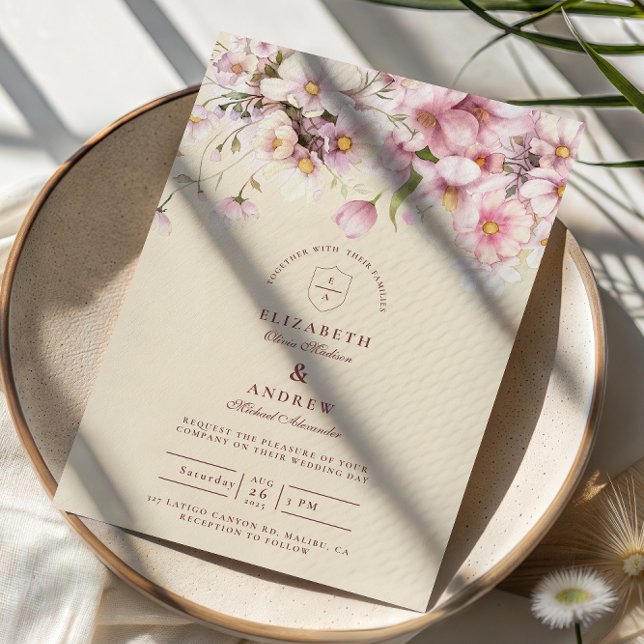 Convite Casamento Romântico com Flores da Primavera (Criador carregado)