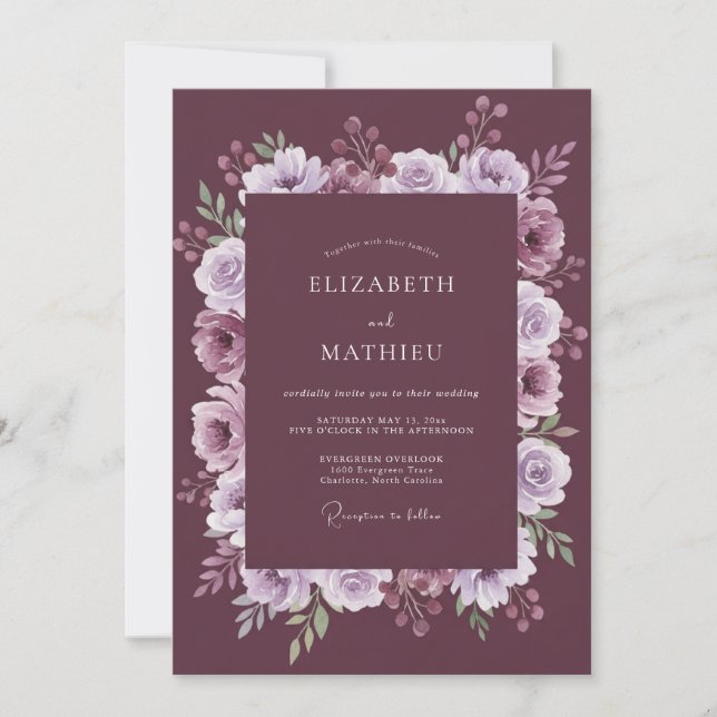 Convite Casamento Romântico com Flores de Ameixa (Frente)