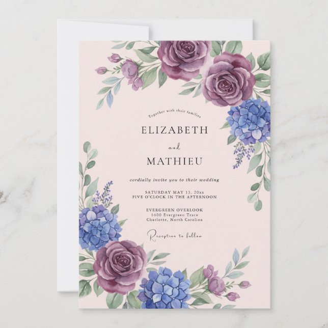 Convite Casamento Romântico com Flores de Ameixa (Frente)