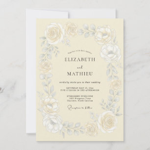 Convite Casamento Romântico com Flores de Creme