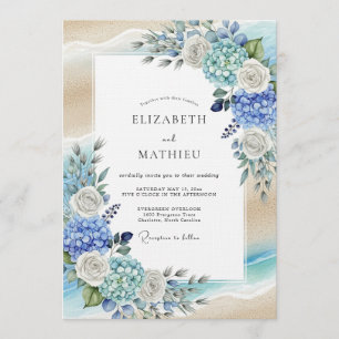 Convite Casamento Romântico com Flores de Hortênsia Azul