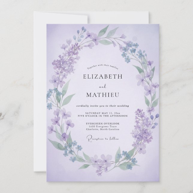 Convite Casamento Romântico com Flores de Lavanda (Frente)