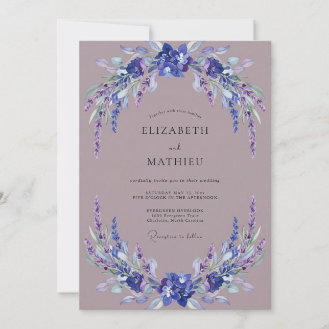 Convite Casamento Romântico com Flores de Lavanda (Frente)