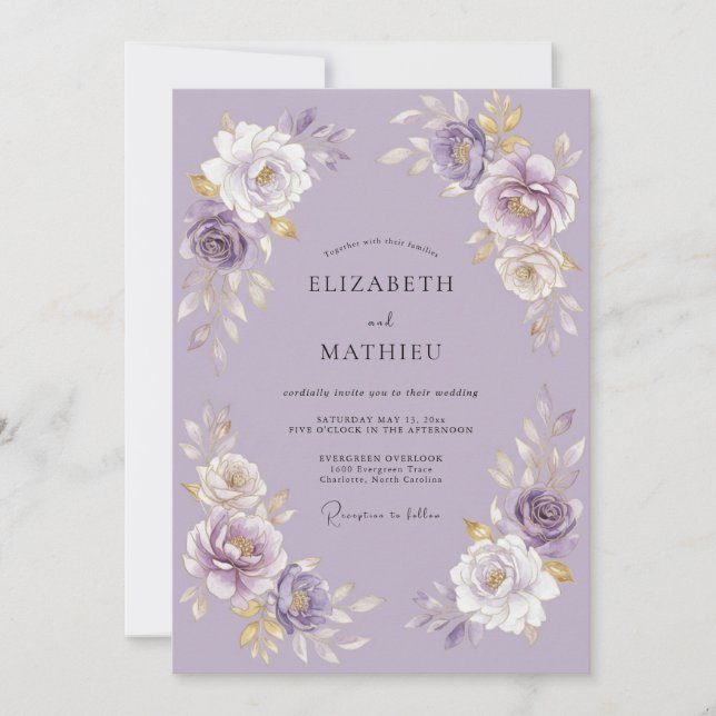 Convite Casamento Romântico com Flores de Lavanda (Frente)