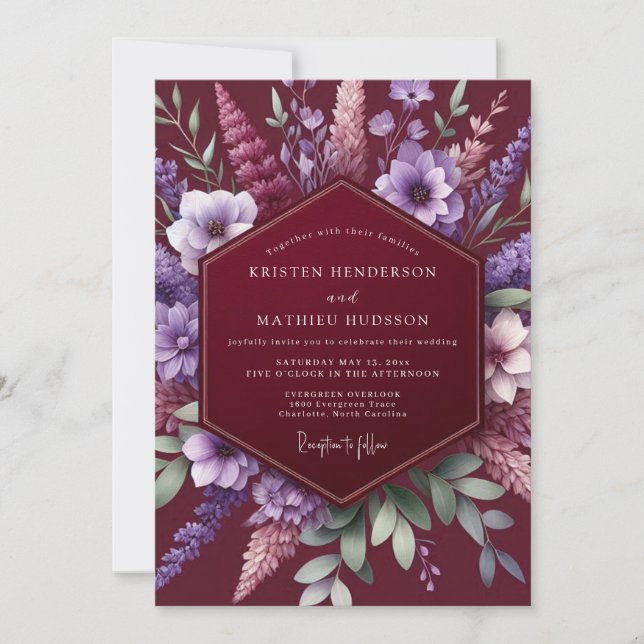 Convite Casamento Romântico com Flores Silvestres de Borgo (Frente)