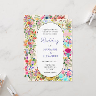 Convite Casamento Romântico com Flores Silvestres em Aquar